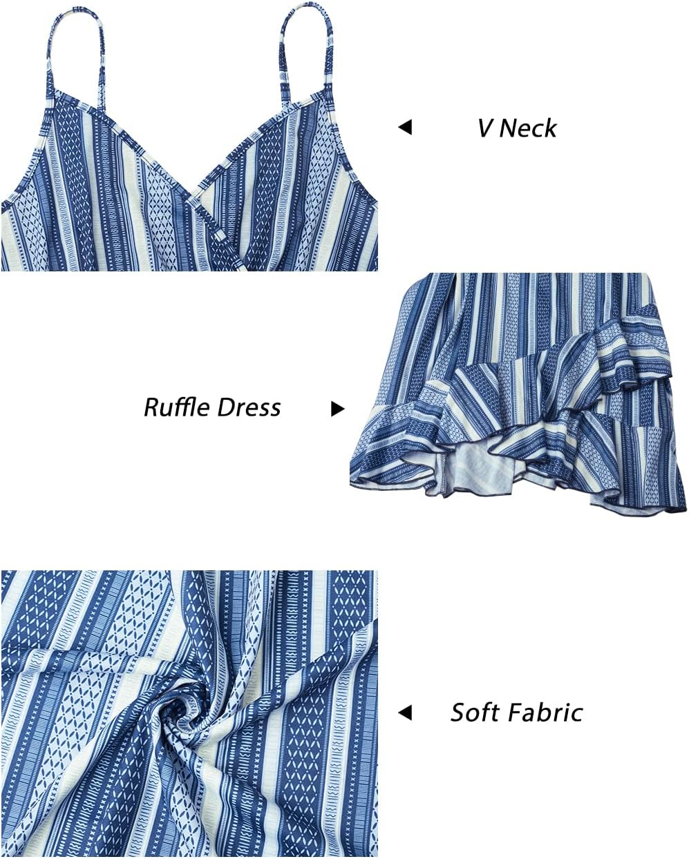 ULTRANICE Womens Summer Dresses Floral V Neck Ruffled Hem Spaghetti Spring Casual Beach Outfits Flowy Wrap Sun Dress