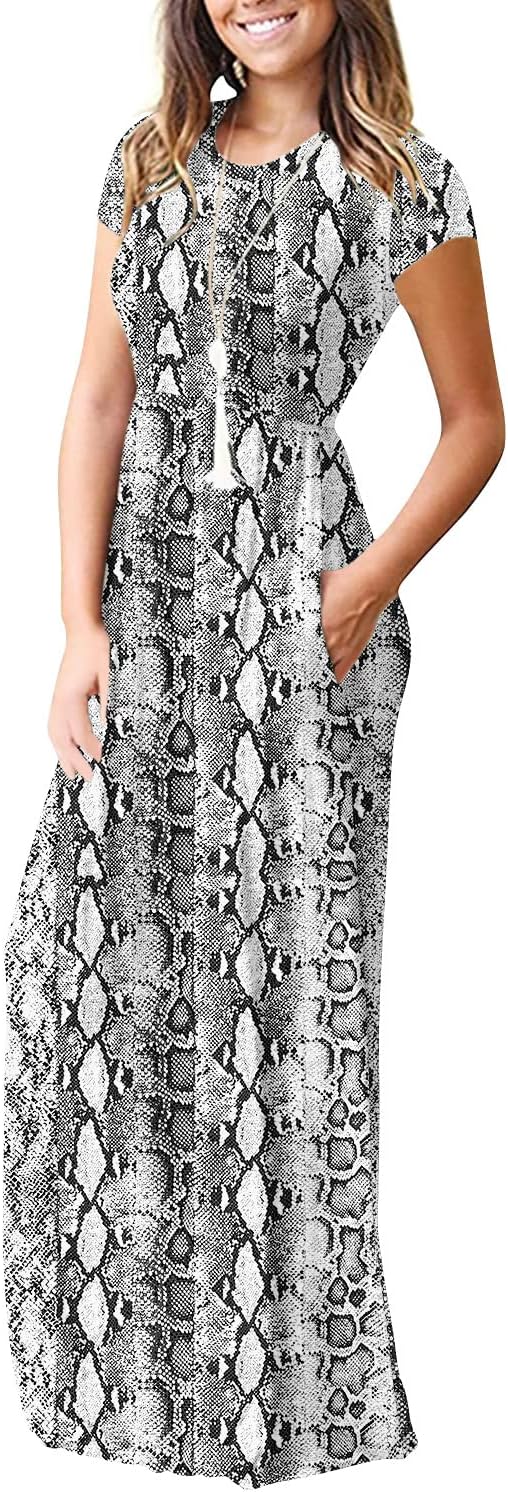 DEARCASE Maxi Dress for Women Short Sleeve Casual Summer Loose Plain Comfy Long Dresses with Pockets