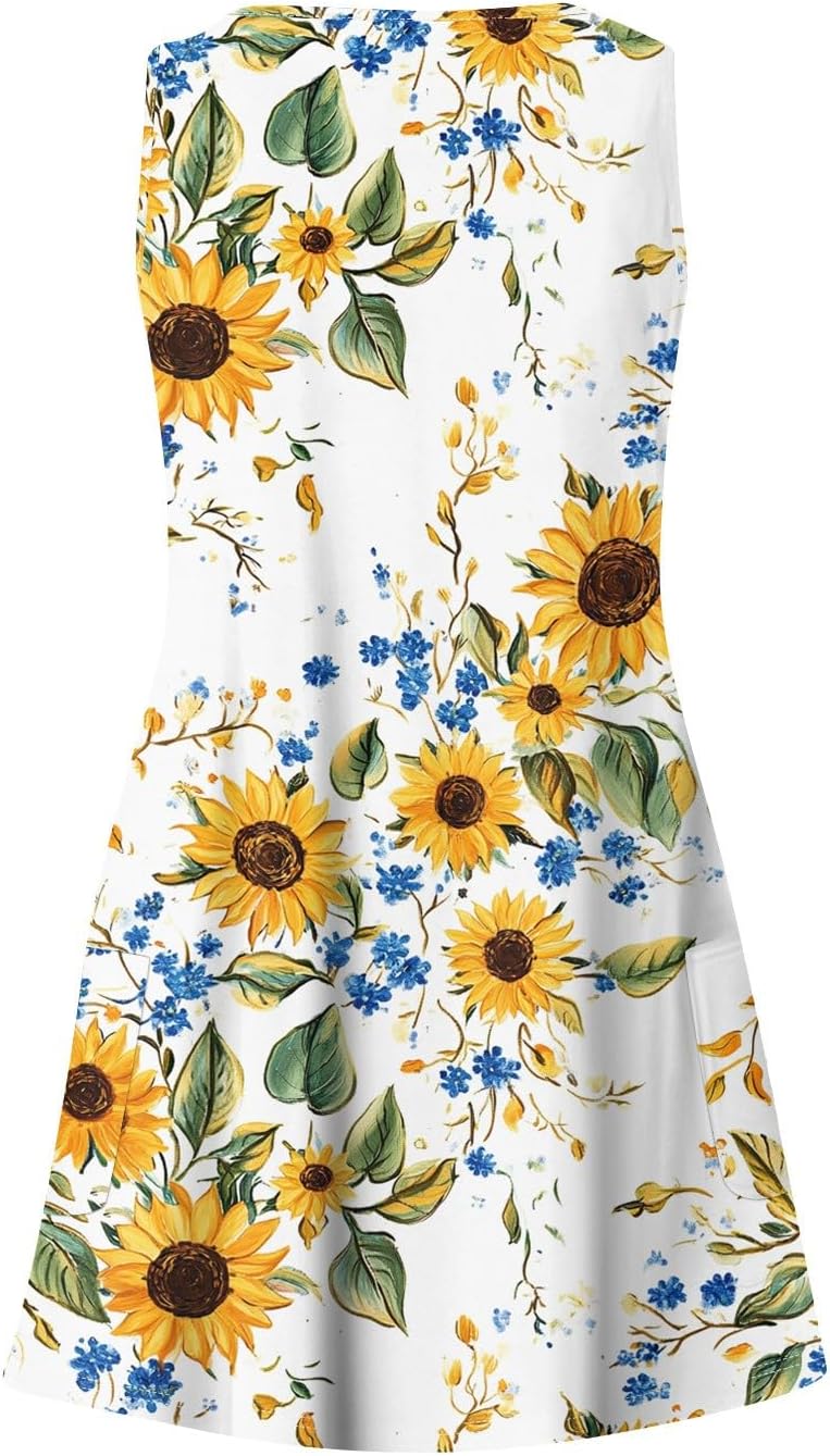 Women's Sleeveless Floral Print Summer Dress Casual V-Neck A-Line Mini Dress for Beach Party and Daily Wear