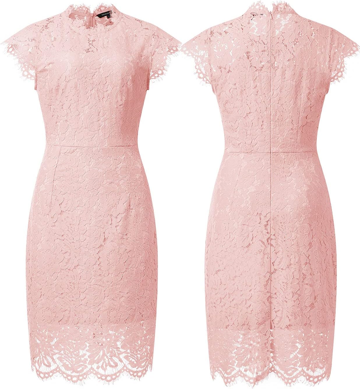 MEROKEETY Women's Sleeveless Lace Floral Elegant Cocktail Dress Crew Neck Knee Length for Party