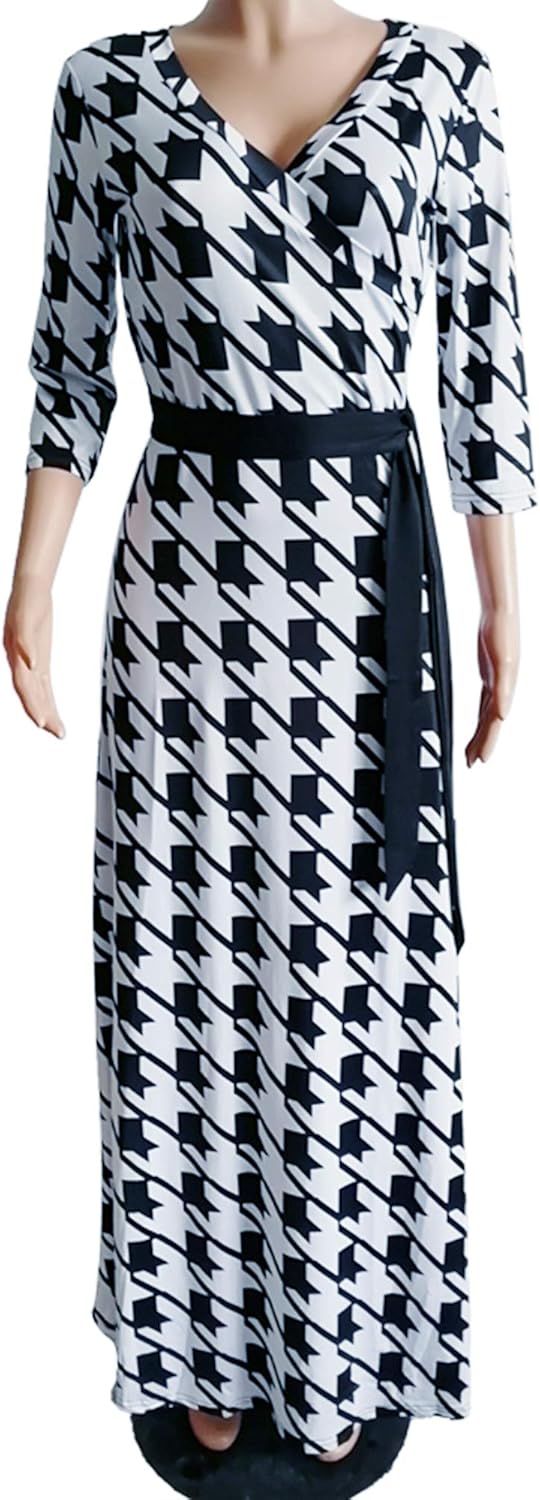 FANDEE Plus Size Maxi Dress for Women Casual Summer Sundress V-Neck 3/4 Sleeve