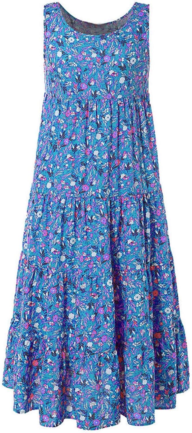 Ceboyel Women Boho Floral Maxi Dresses Flowy Tank Dress Sleeveless Smocked Sundresses Trendy Casual Beach Long Sun Dress