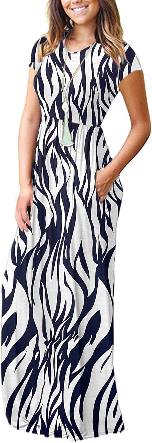 AUSELILY Women's Short Sleeve Loose Plain Casual Long Maxi Dresses for Women 2025