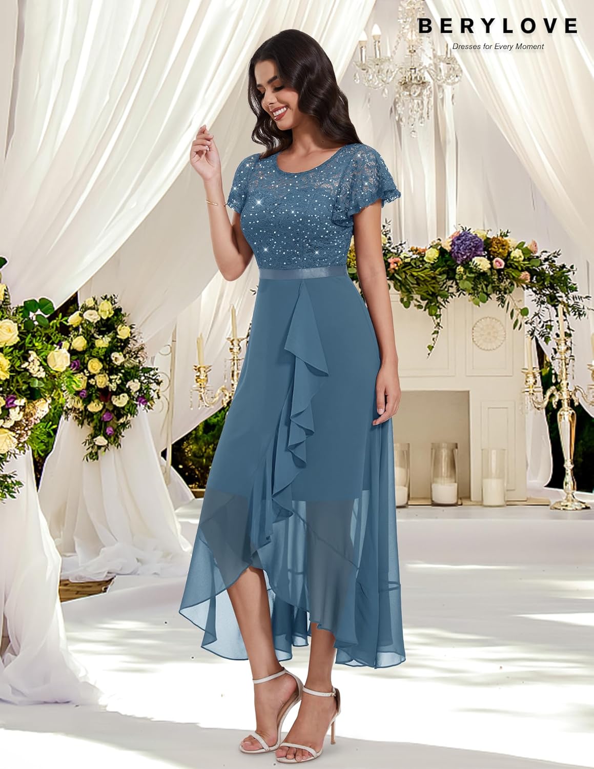 BeryLove Formal Dresses for Women 2025 Wedding Guest with Slit Cocktail Elegant Lace Long Prom Dress