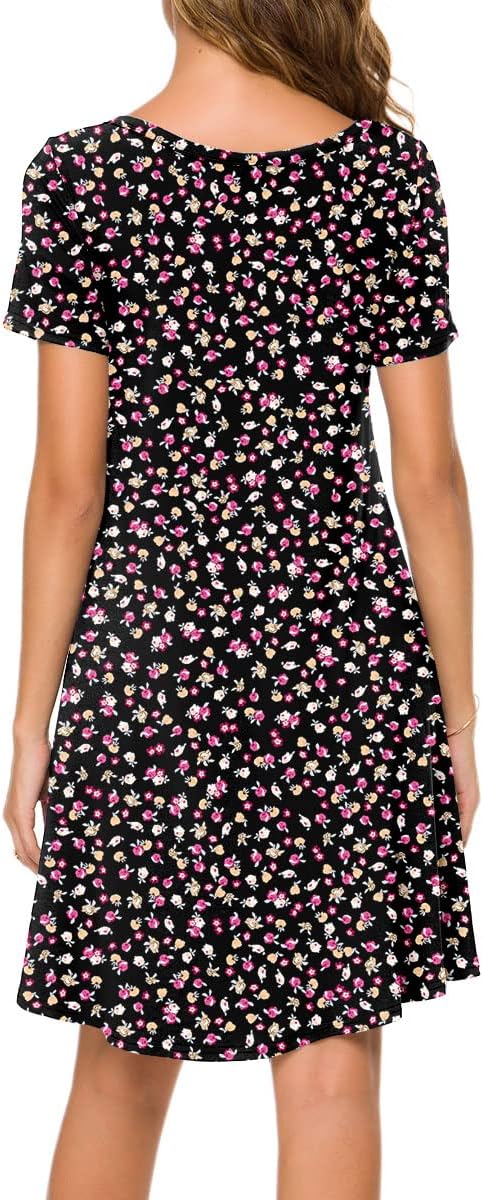 POPYOUNG 2025 Women's Summer Casual T-Shirt Dresses Crew Neck Beach Cover Up Sun Dress