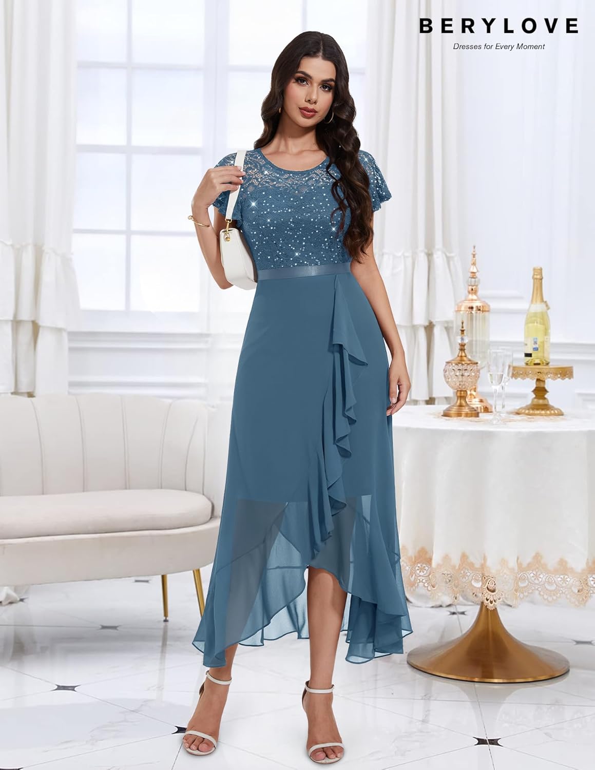 BeryLove Formal Dresses for Women 2025 Wedding Guest with Slit Cocktail Elegant Lace Long Prom Dress