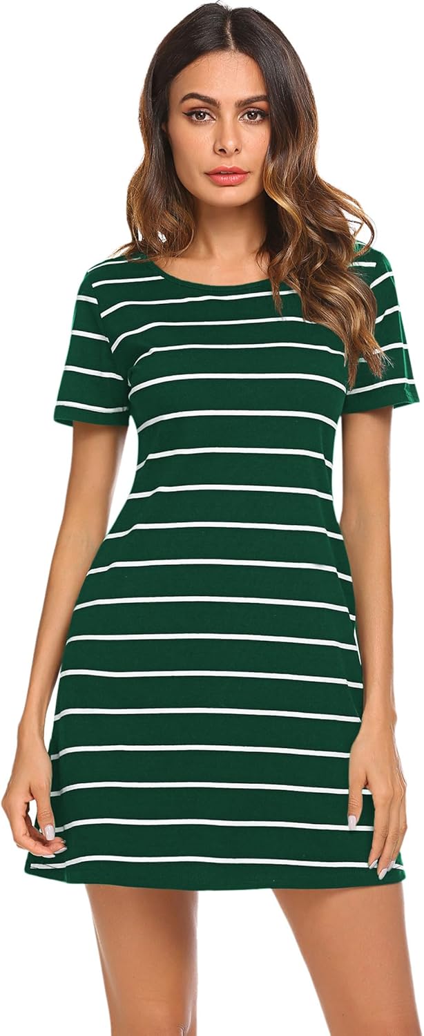 Feager Women's Casual Striped Criss Cross Short Sleeve T Shirt Dress