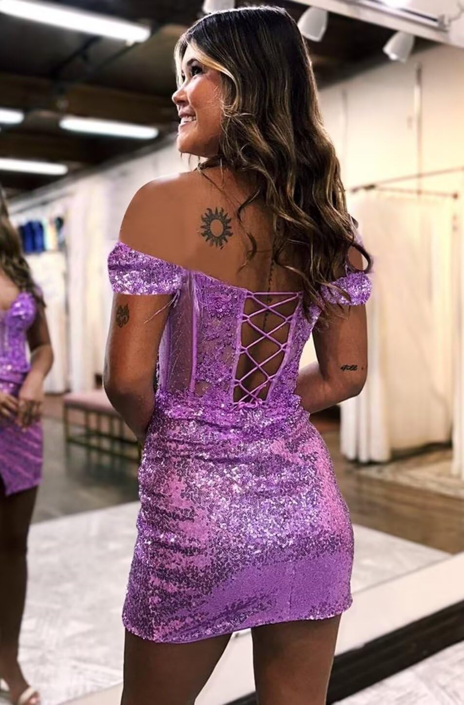 Sparkly Off Shoulder Sequin Homecoming Dresses 2025 Short Tight Mermaid Cocktail Dress Teens HOCO Corset Gowns