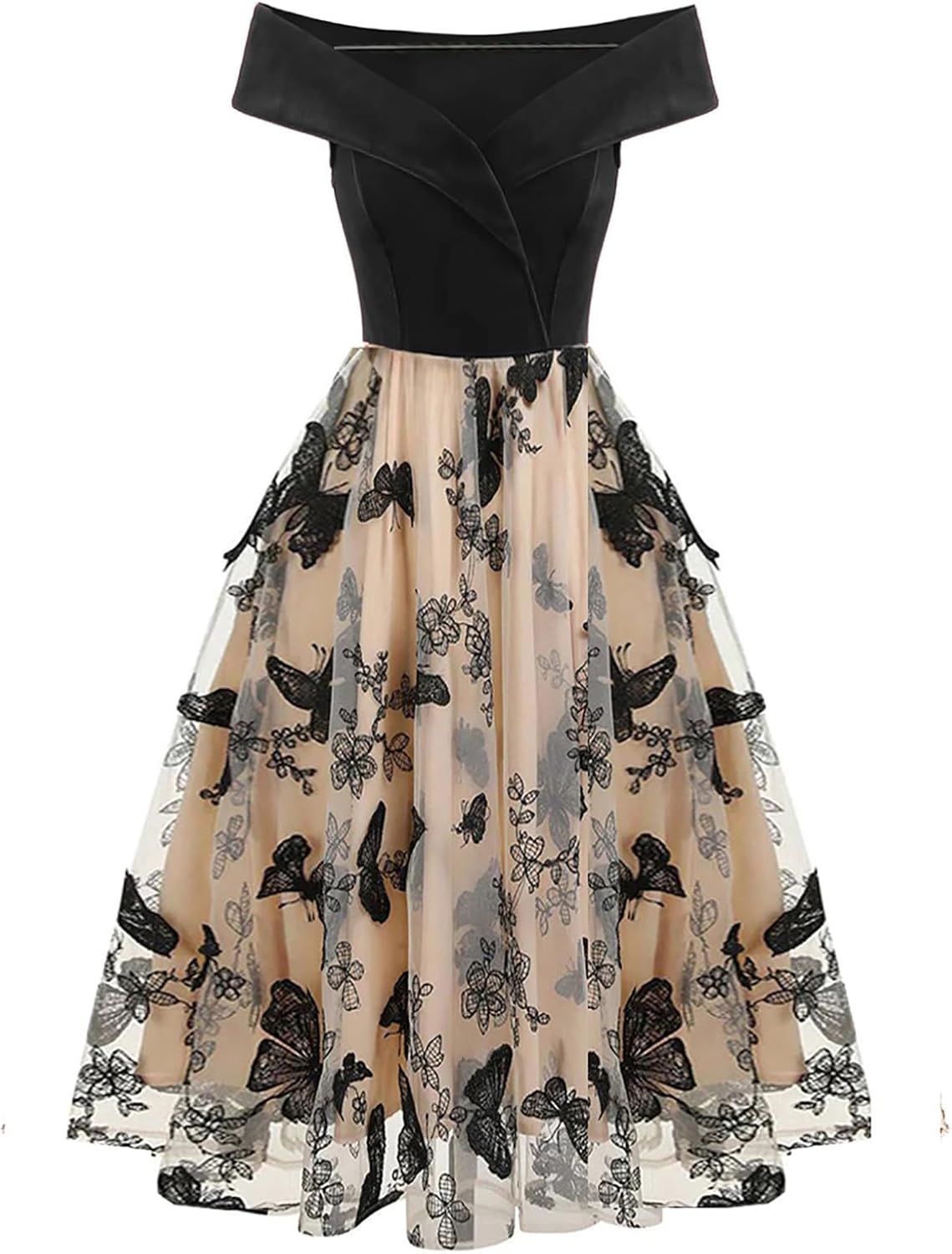 HGps8w Vintage Cocktail Dress for Women, Elegant Butterfly Embroidered Lace V Neck Sleeveless A-Line Party Swing Dresses