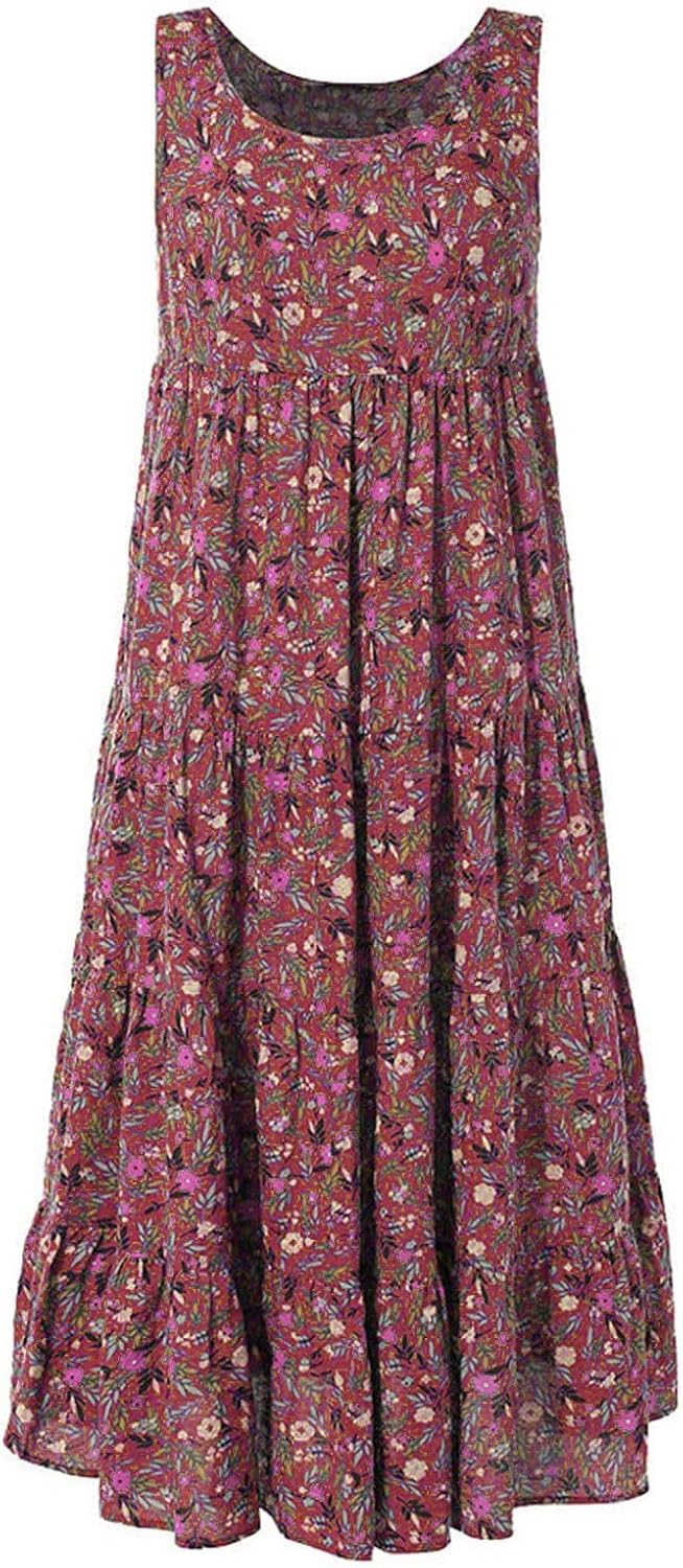 Ceboyel Women Boho Floral Maxi Dresses Flowy Tank Dress Sleeveless Smocked Sundresses Trendy Casual Beach Long Sun Dress
