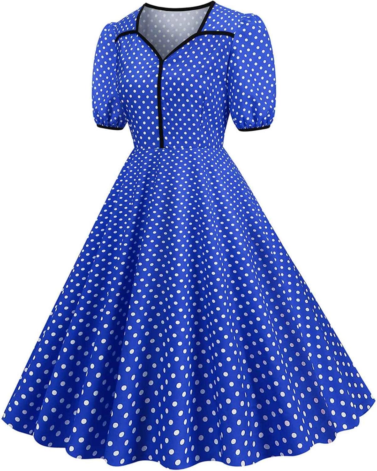 Women Double Breasted Notch Lapel 50s Vintage Short Sleeve Cocktail Swing Dress Polka Dot 1950s Rockabilly Prom Dress