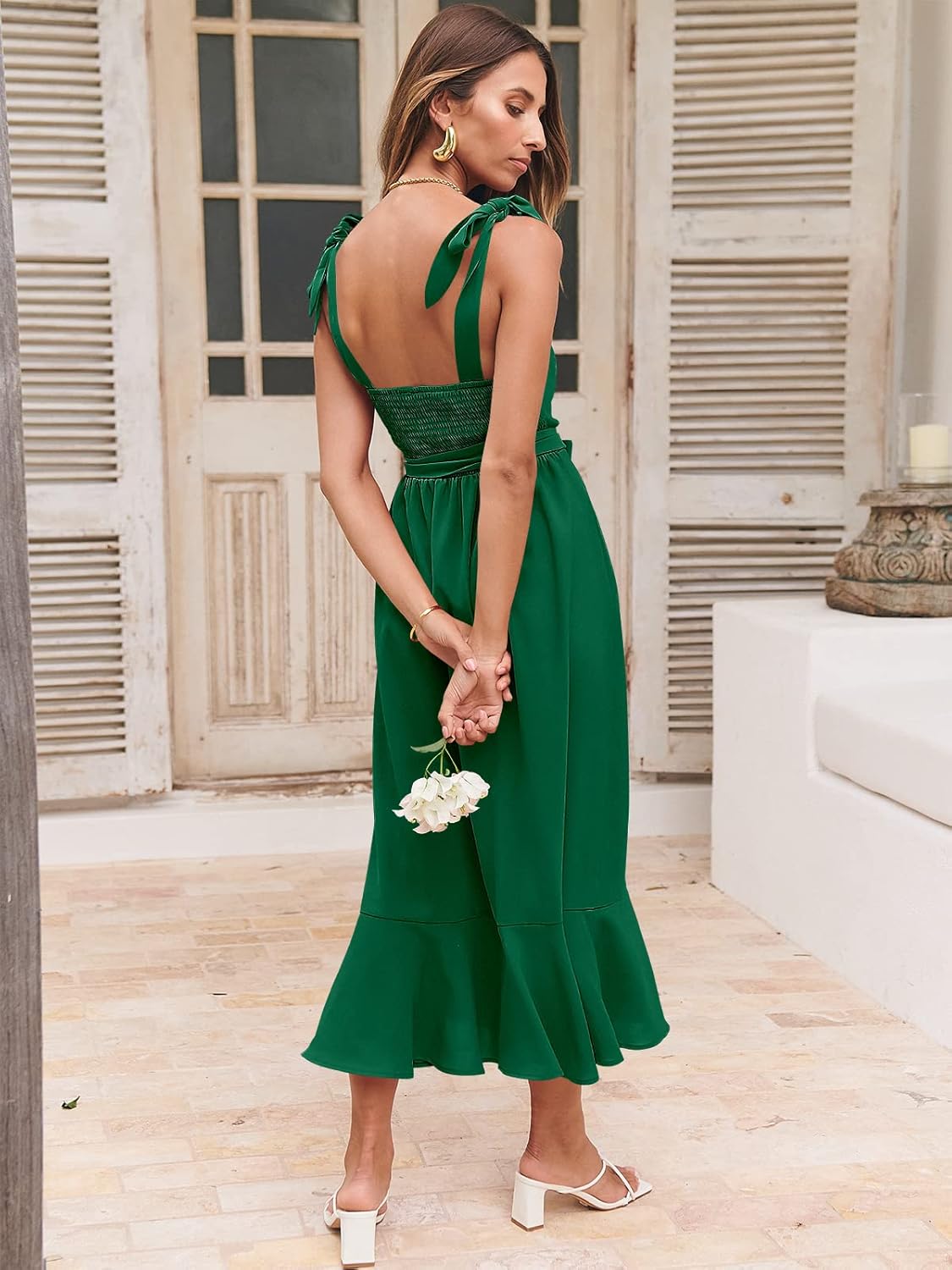 ANRABESS Women's Square Neck Ruffle Split Midi Elegant Formal Wedding Guest Cocktail Bridesmaid Graduation Party Dresses