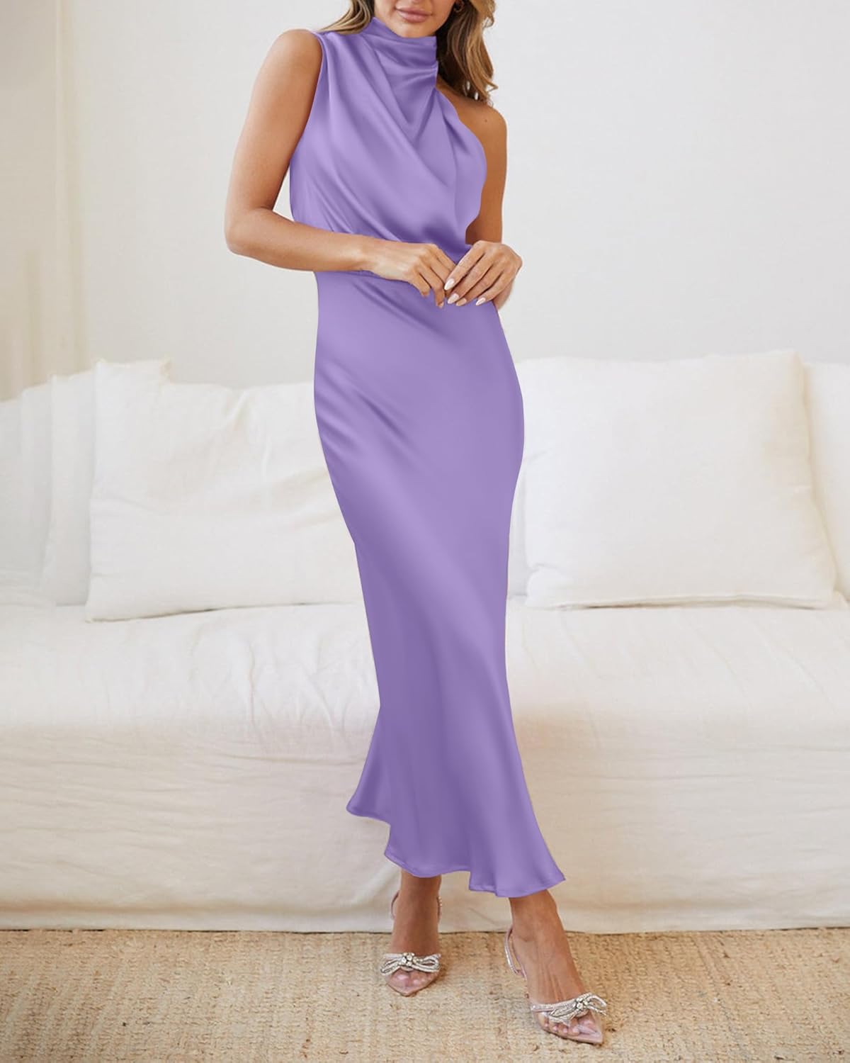 BTFBM Womens Sleeveless Cocktail Dresses Mock Neck Keyhole Elastic High Waist Evening Party Maxi Wedding Guest Dress