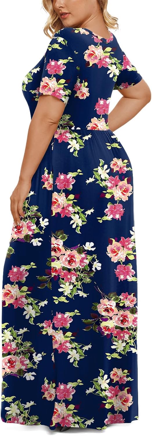 LONGYUAN Women's Plus Size Maxi Dresses for Curvy Women Summer Short Sleeve Casual 2025 Long Dress XL-6XL