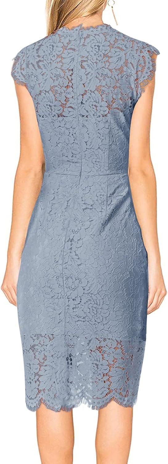 MEROKEETY Women's Sleeveless Lace Floral Elegant Cocktail Dress Crew Neck Knee Length for Party