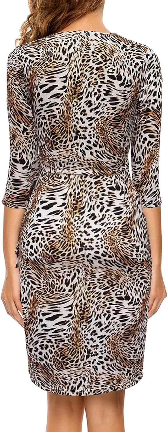 Berydress Women's Classic 3/4 Sleeve V Neck Sheath Casual Party Work Faux Black Wrap Dress