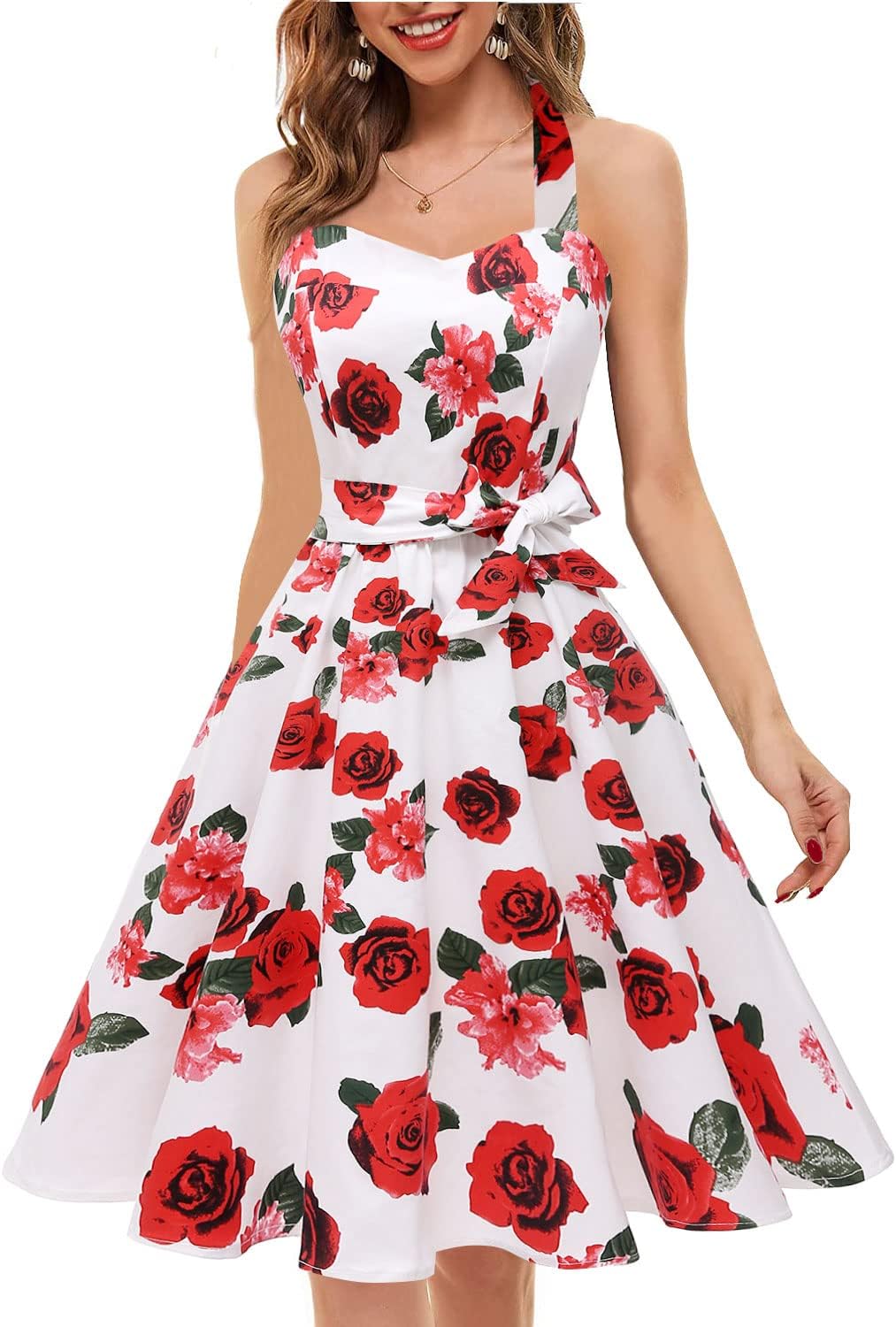 Topdress Women'sVintage Polka Audrey Dress 1950s Halter Retro Cocktail Dress
