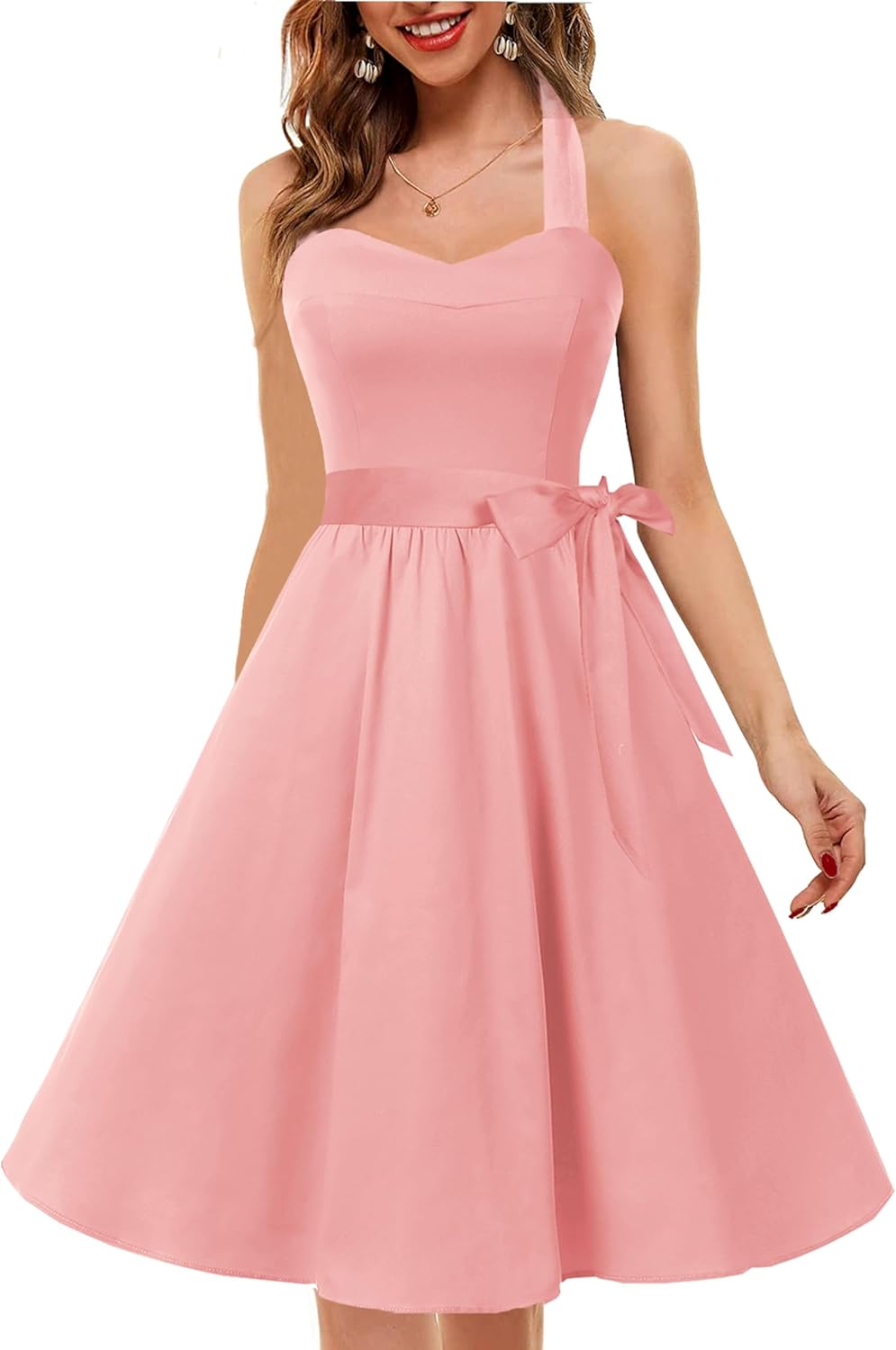 Topdress Women'sVintage Polka Audrey Dress 1950s Halter Retro Cocktail Dress