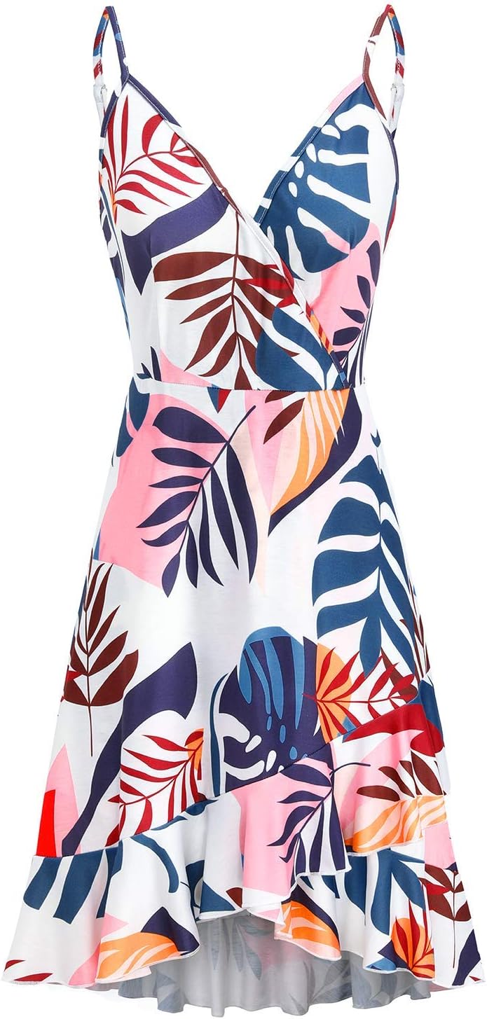 ULTRANICE Womens Summer Dresses Floral V Neck Ruffled Hem Spaghetti Spring Casual Beach Outfits Flowy Wrap Sun Dress