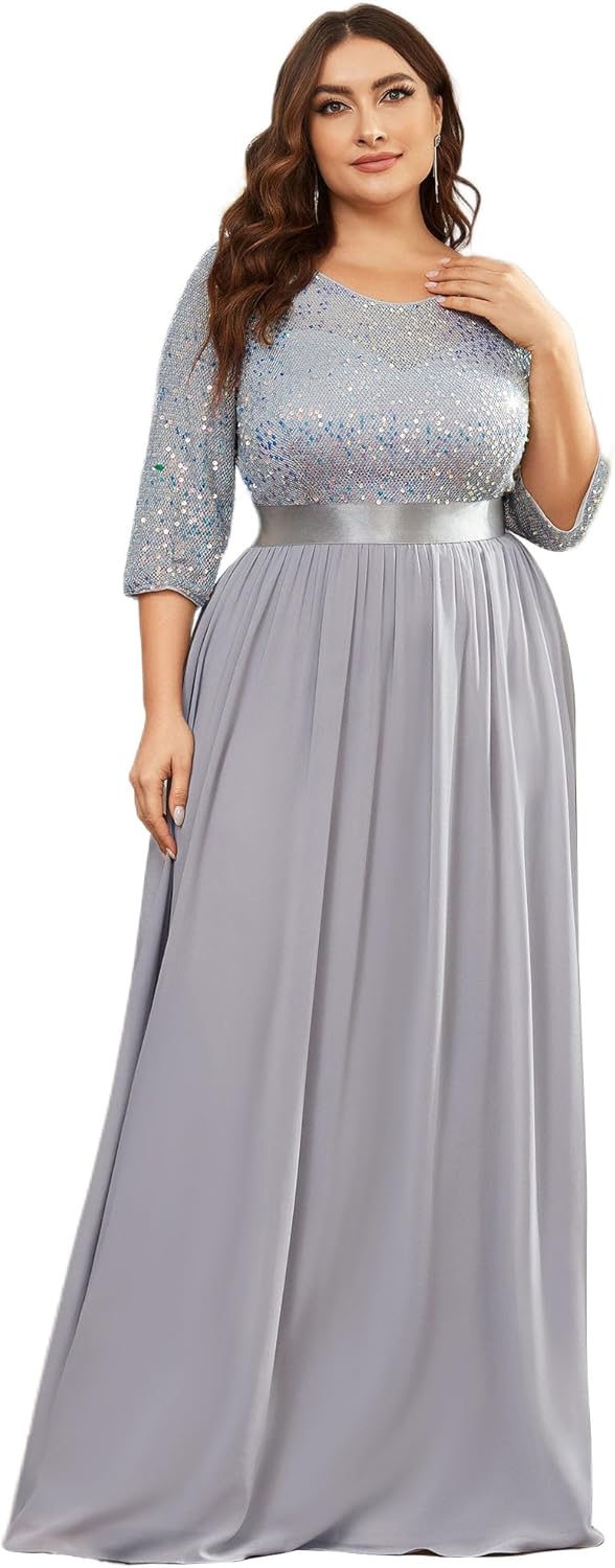 Ever-Pretty Women's Round Neck Maxi Dresses Sequin Plus Size Formal Dresses for Women 0683-PZ