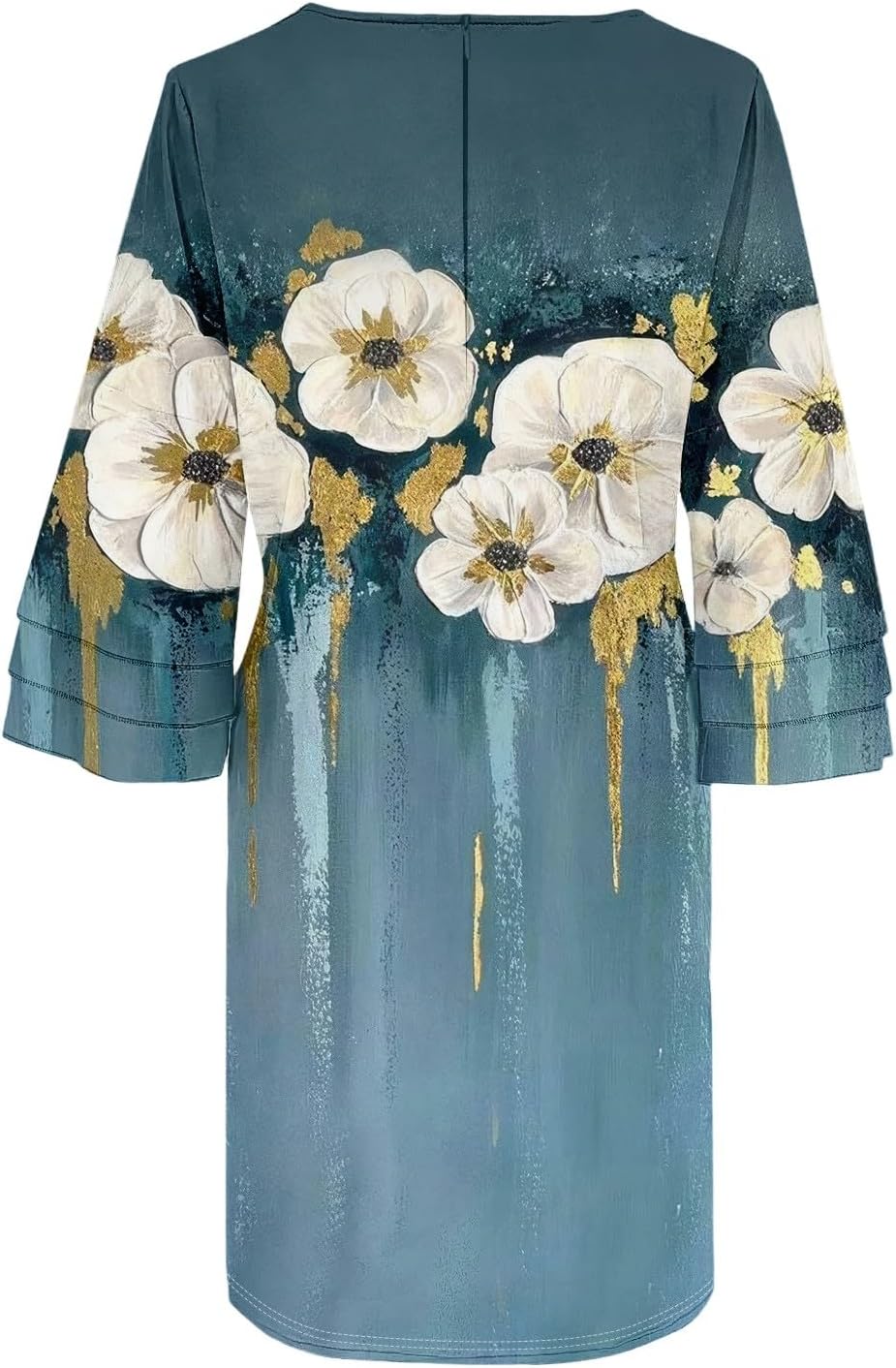 Beach Dresses for Women,2025 Summer Trendy Floral Print Boho Dress,Casual Loose V Neck Bell 3/4 Sleeve Mini Dress