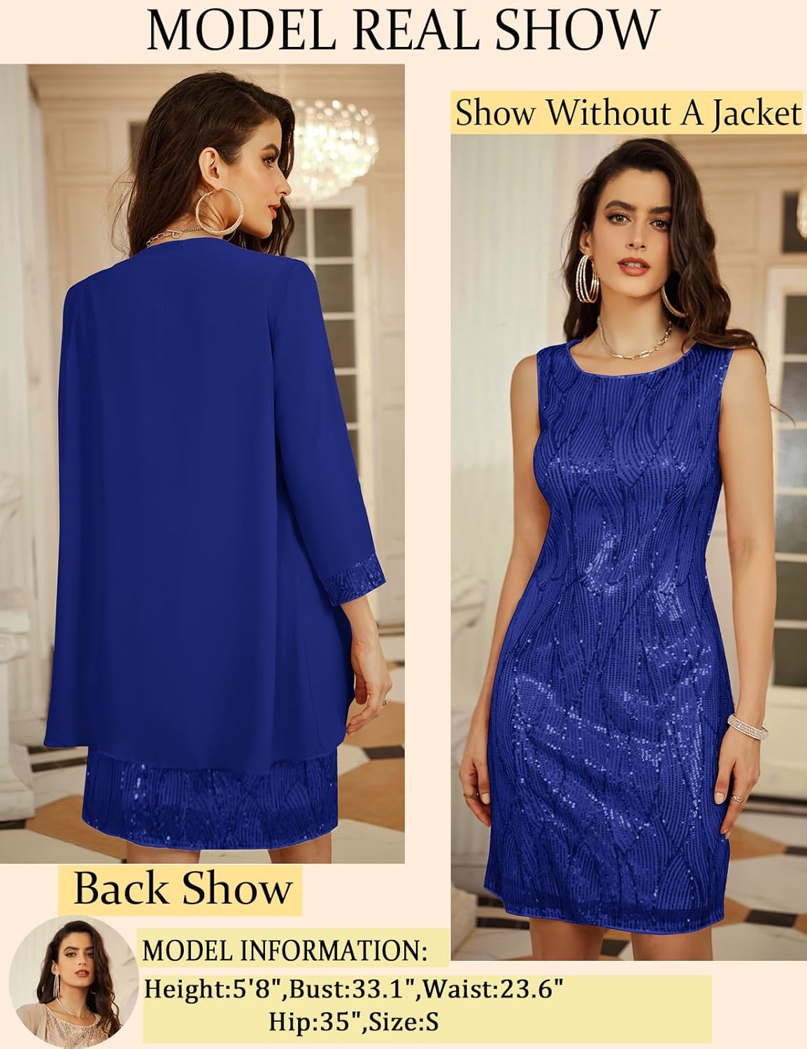 GRACE KARIN Sequin Dress for Women Knee Length Mother of the Bride Dresses Formal Dress Two Piece Dress with Chiffon Jacket