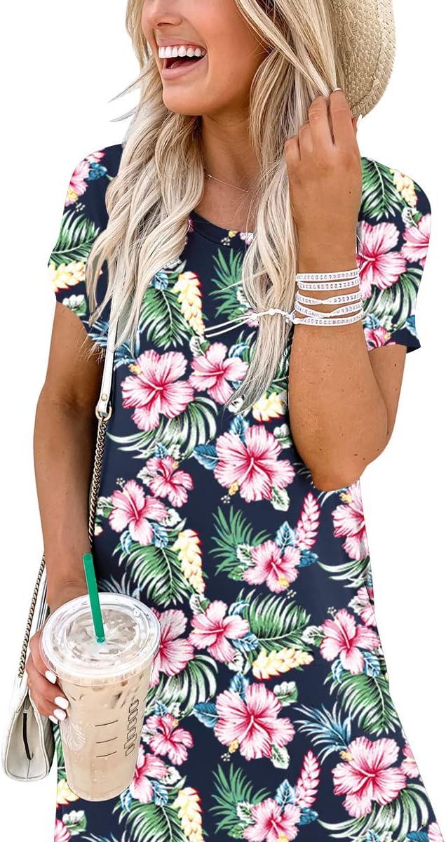 ANRABESS Women's Summer Casual Loose Short Sleeve Long T Shirt Dress Split Maxi Beach Sundress Travel Vacation Outfits