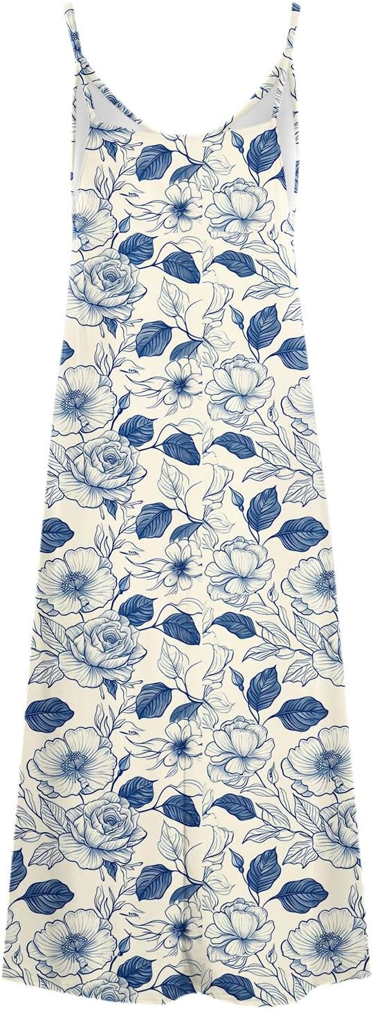 Womens Floral Maxi Dresses Spaghetti Strap Casual Summer Long Dress Vneck Flowy Boho Beach Sundress Vacation Outfits