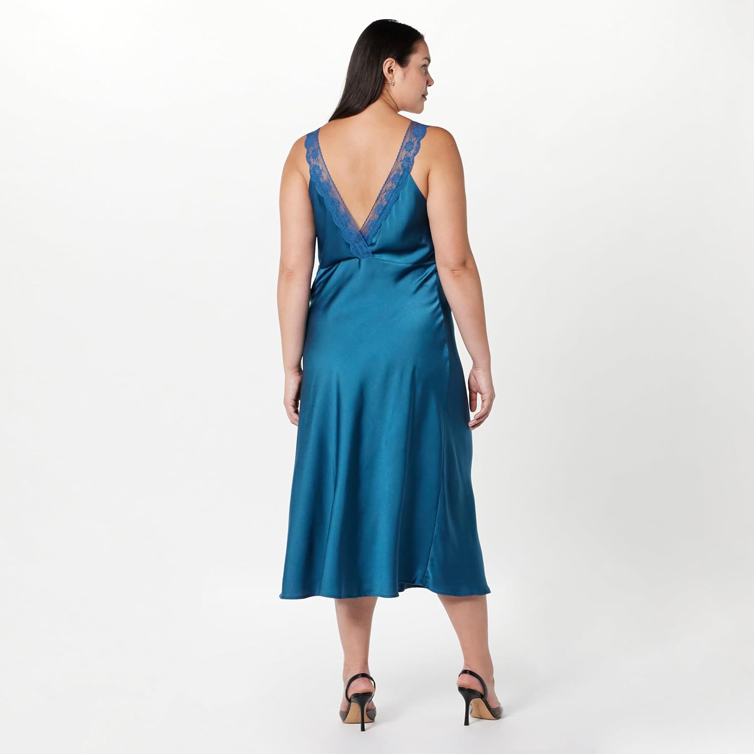 The Drop Women's Valentina Lace-Trimmed Slip Dress Insignia Blue, S