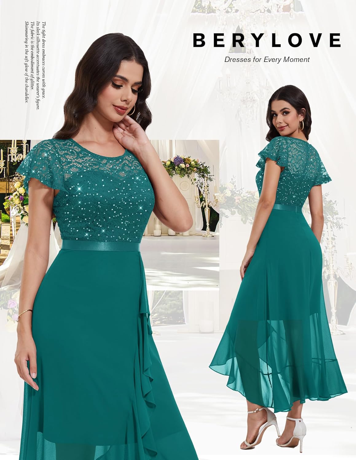 BeryLove Formal Dresses for Women 2025 Wedding Guest with Slit Cocktail Elegant Lace Long Prom Dress