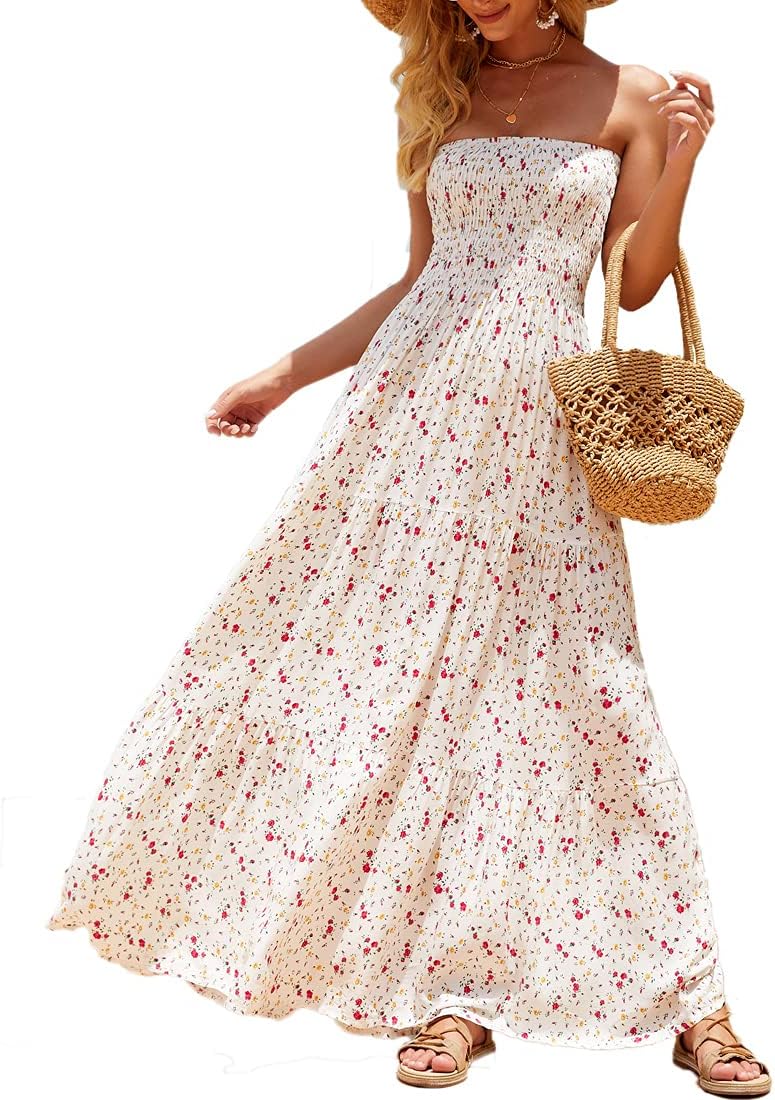 Women's Summer Strapless Tube Top Maxi Dresses Off Shoulder Boho Beach Long Dress