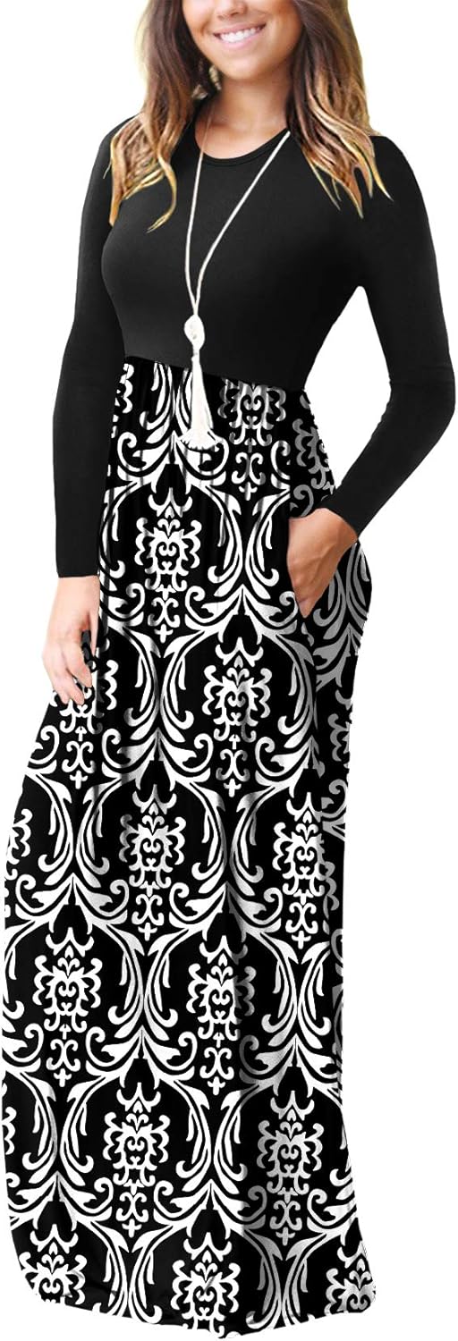 VIISHOW Women's Long Sleeve Loose Plain Maxi Dresses Casual Long Dresses with Pockets