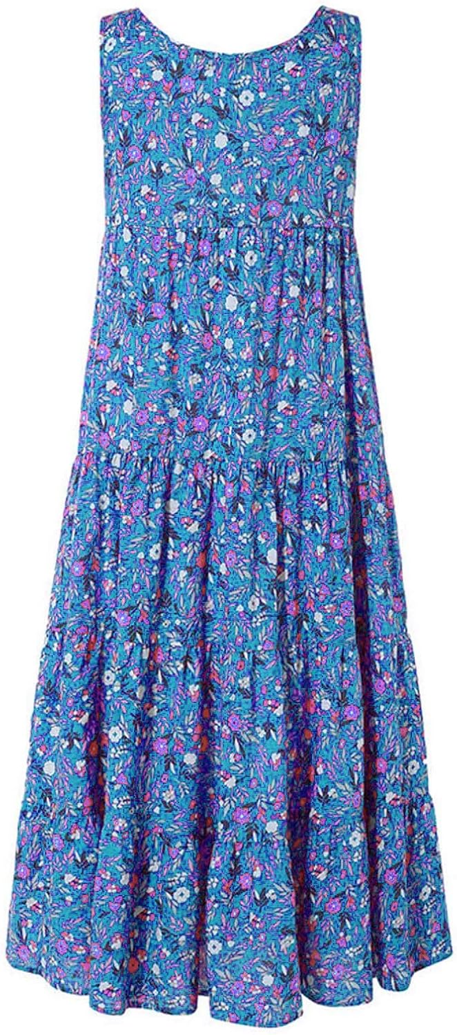 Ceboyel Women Boho Floral Maxi Dresses Flowy Tank Dress Sleeveless Smocked Sundresses Trendy Casual Beach Long Sun Dress