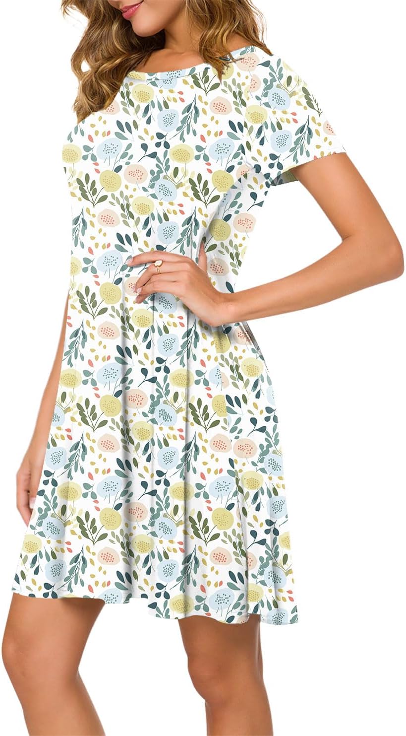 POPYOUNG 2025 Women's Summer Casual T-Shirt Dresses Crew Neck Beach Cover Up Sun Dress