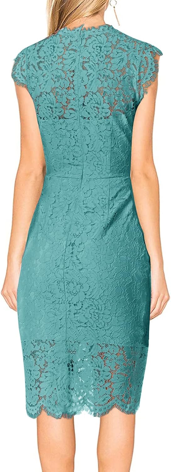 MEROKEETY Women's Sleeveless Lace Floral Elegant Cocktail Dress Crew Neck Knee Length for Party
