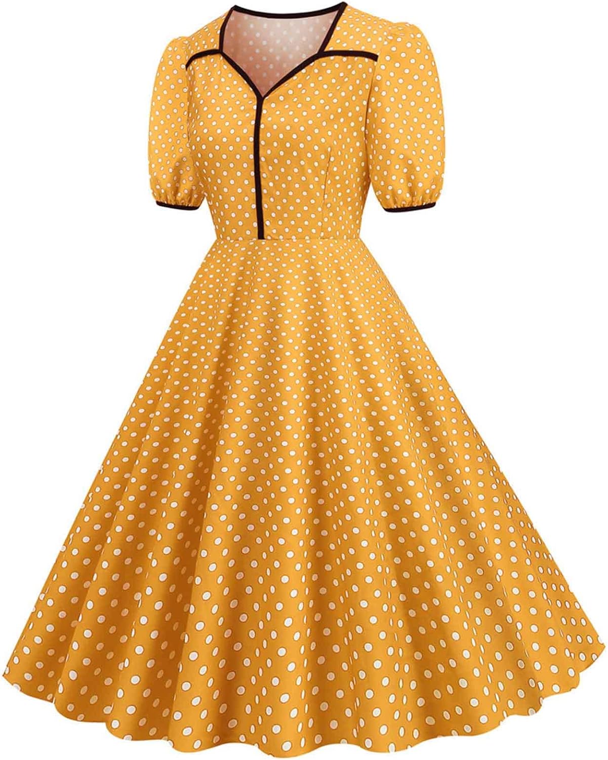 Women Double Breasted Notch Lapel 50s Vintage Short Sleeve Cocktail Swing Dress Polka Dot 1950s Rockabilly Prom Dress
