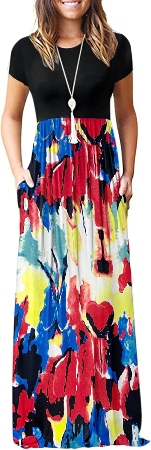 AUSELILY Women's Short Sleeve Loose Plain Casual Long Maxi Dresses for Women 2025