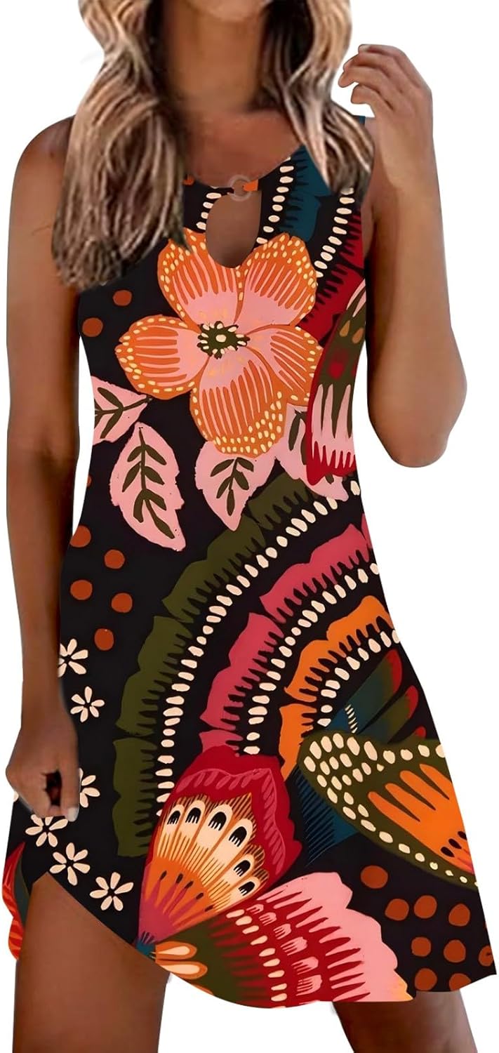 Summer Dresses for Women 2025 Vacation Beach Casual Vintage Midi Sundresses Sexy Sleeveless V Neck Boho Tank Dress