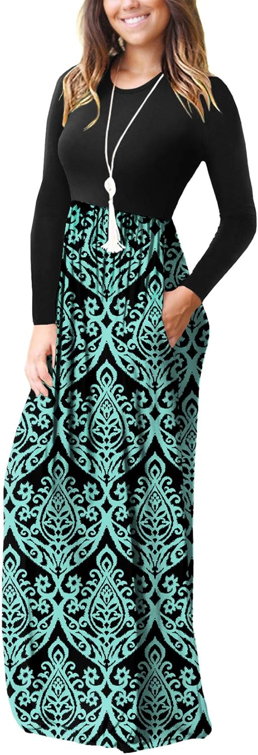 VIISHOW Women's Long Sleeve Loose Plain Maxi Dresses Casual Long Dresses with Pockets