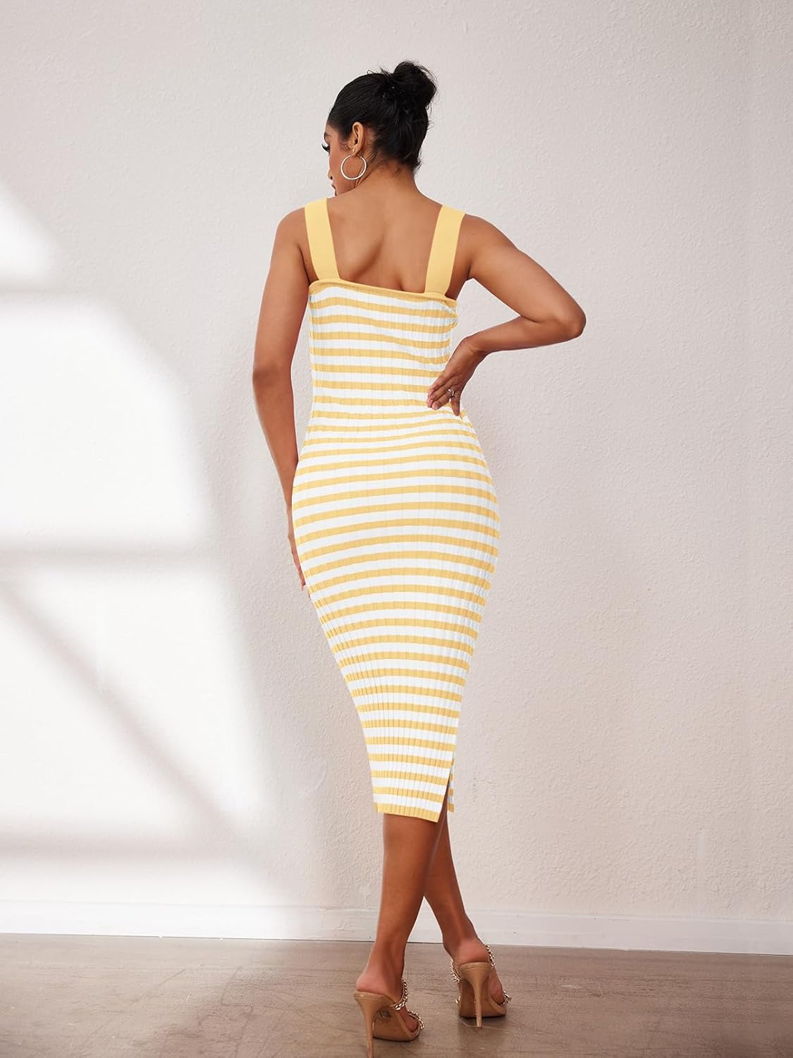 MEROKEETY Women's 2025 Summer Spring Bodycon Midi Dress Vacation Sleeveless Ribbed Knit Striped Party Sweater Dresses