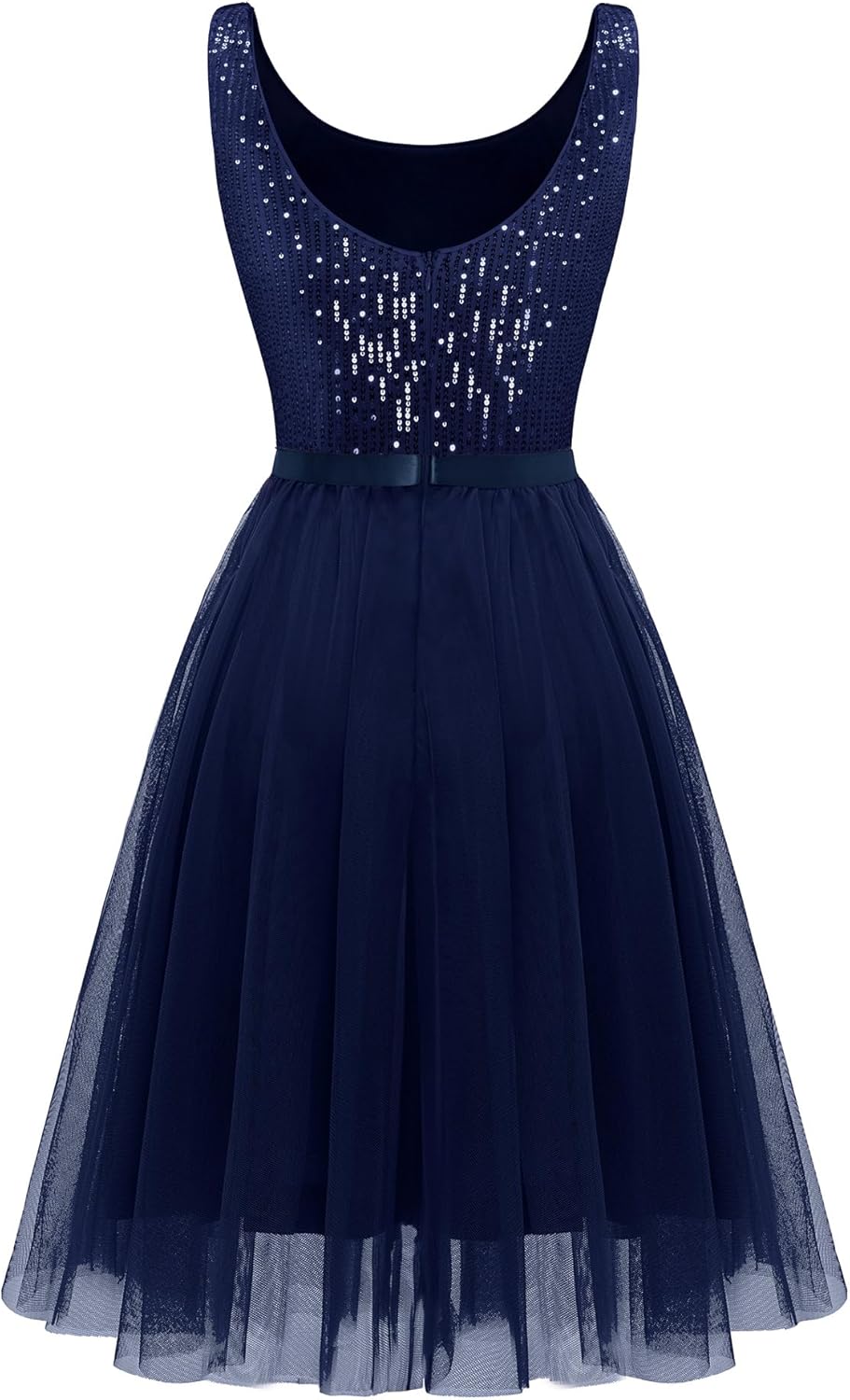 BeryLove Sequin Dress for Woman Vintage A Line Wedding Formal Swing Mesh Dress Sleeveless Cocktail Maxi Gowns