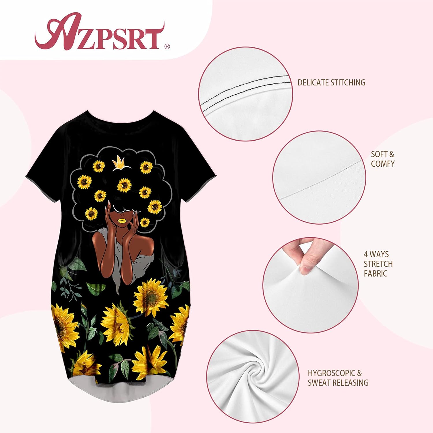 AZPSRT Fashion Women's African American Art Print Dress Casual Loose Dresses