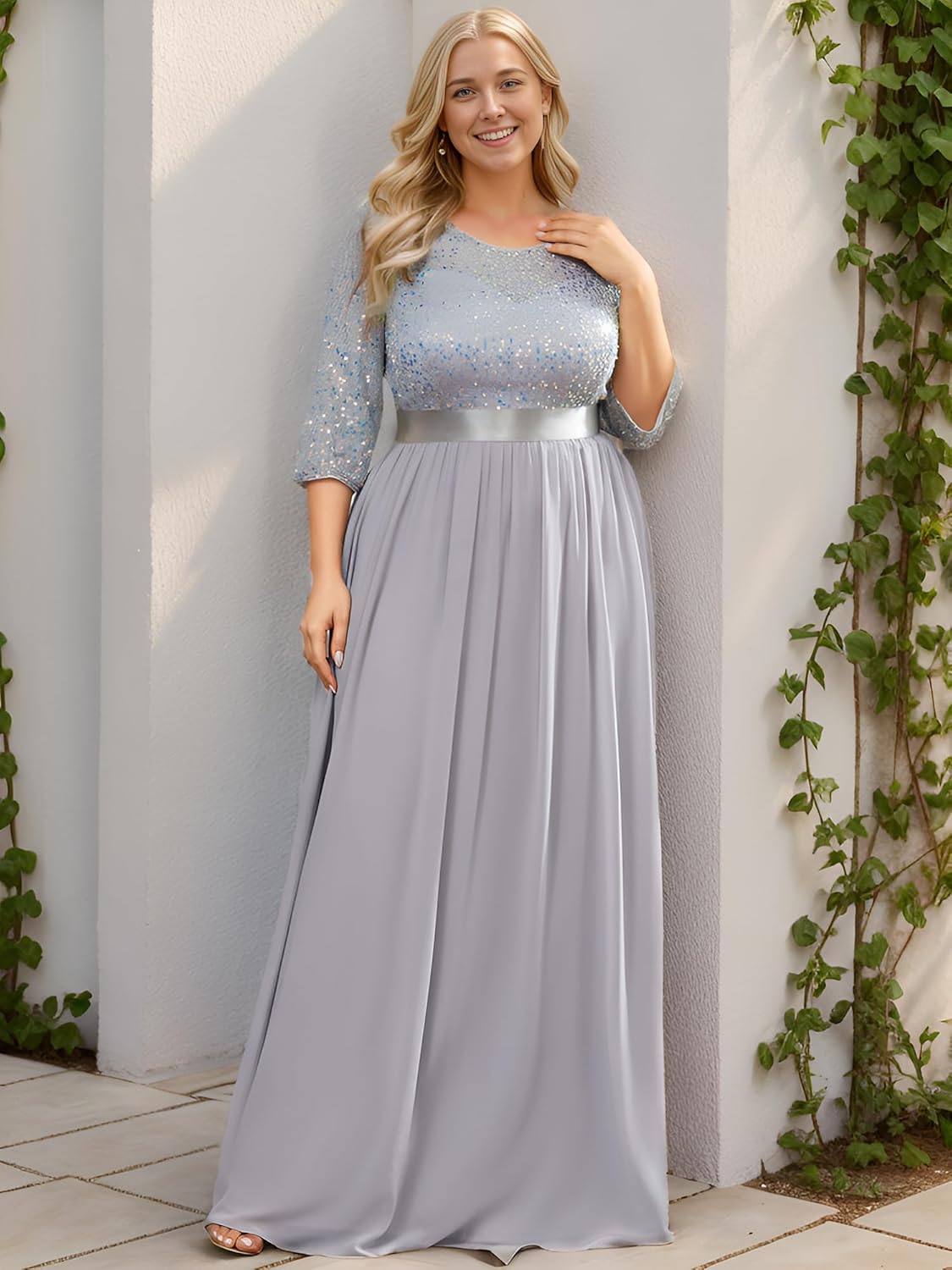 Ever-Pretty Women's Round Neck Maxi Dresses Sequin Plus Size Formal Dresses for Women 0683-PZ