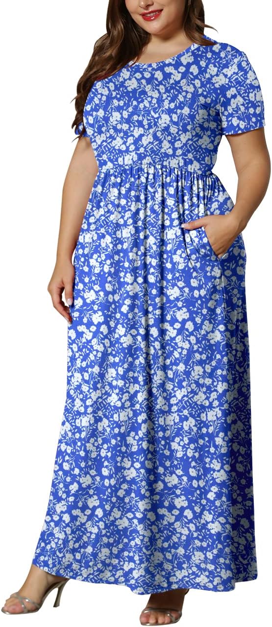 KARALIN Women’s Plus Size Maxi Dresses for Curvy Women Summer Casual Short Sleeve 2025 Long Dress 14W-26W