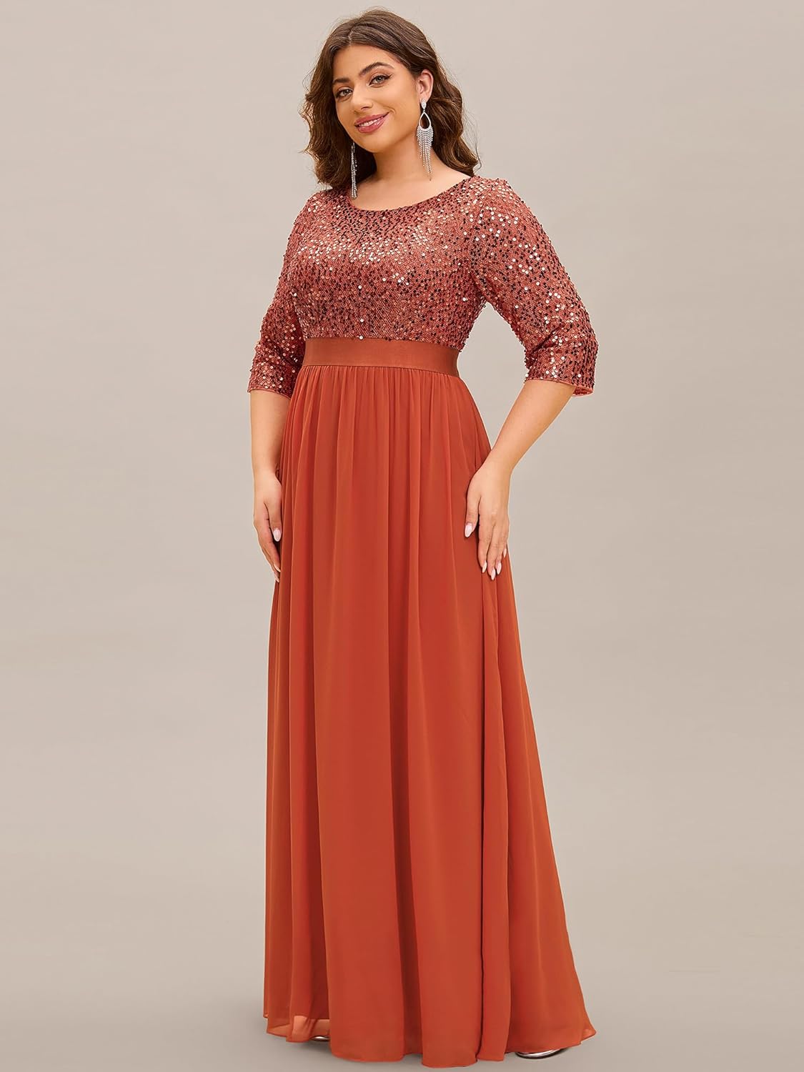 Ever-Pretty Women's Round Neck Maxi Dresses Sequin Plus Size Formal Dresses for Women 0683-PZ