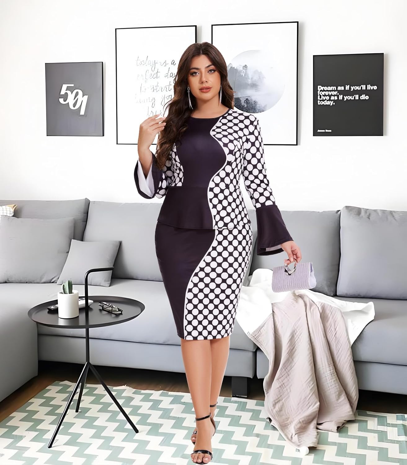 Church Dress for Women Flared Sleeve Midi Pencil Dress Elegant Teacher Office Business Wear to Work Dresses