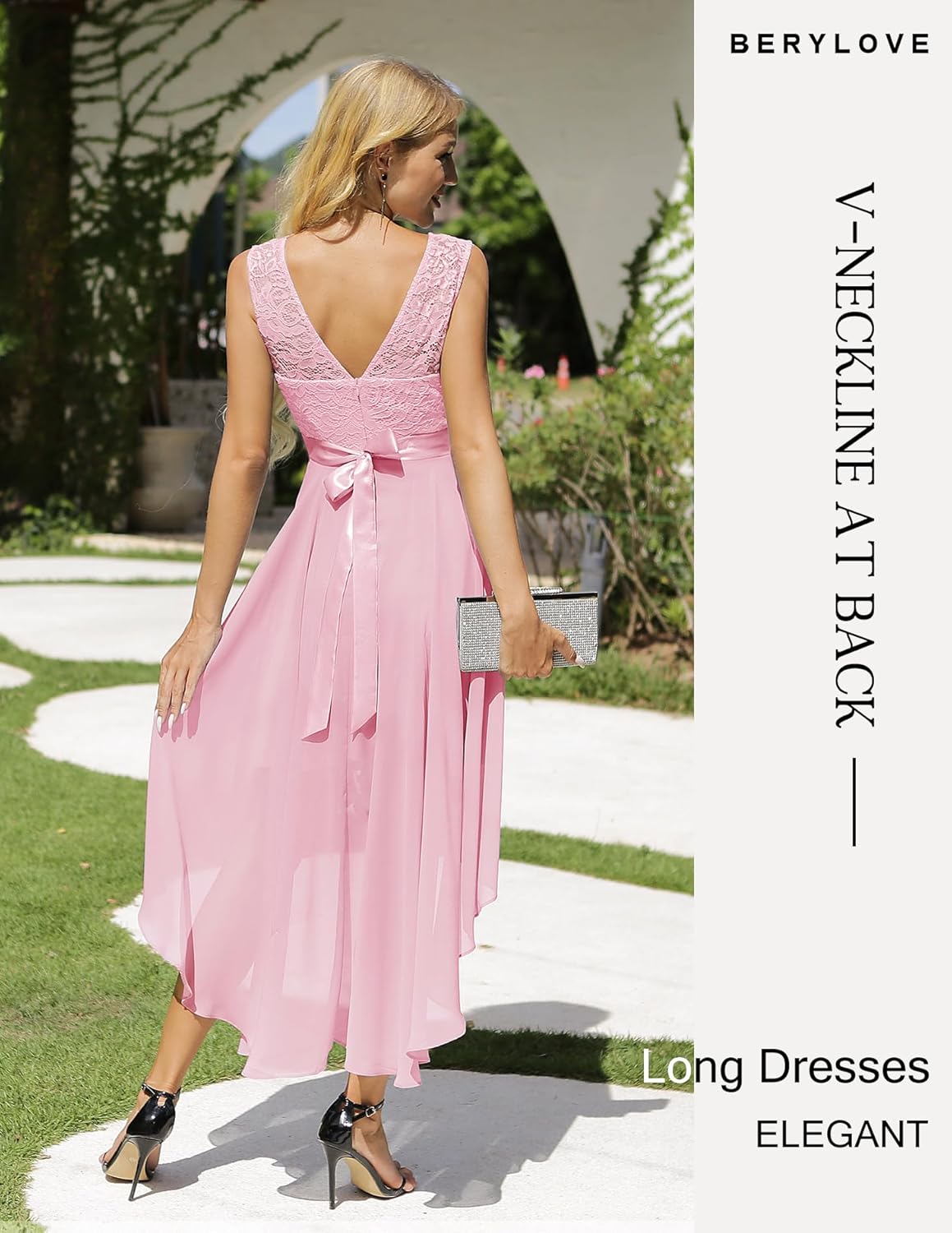 BeryLove Cocktail Prom Dresses 2025 Formal Wedding Guest Dresses Sleeveless Lace High Low Homecoming Dress