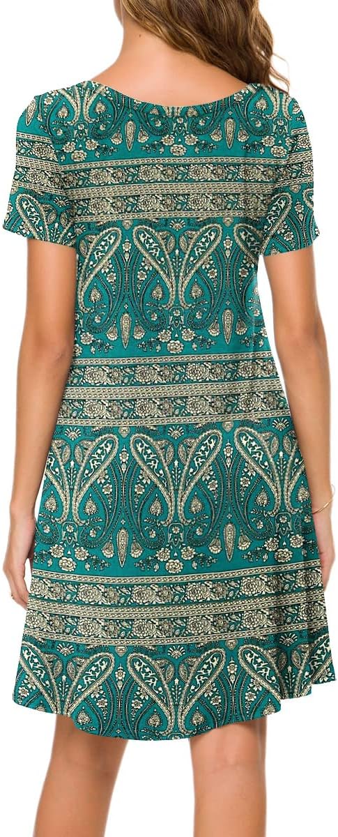 POPYOUNG 2025 Women's Summer Casual T-Shirt Dresses Crew Neck Beach Cover Up Sun Dress