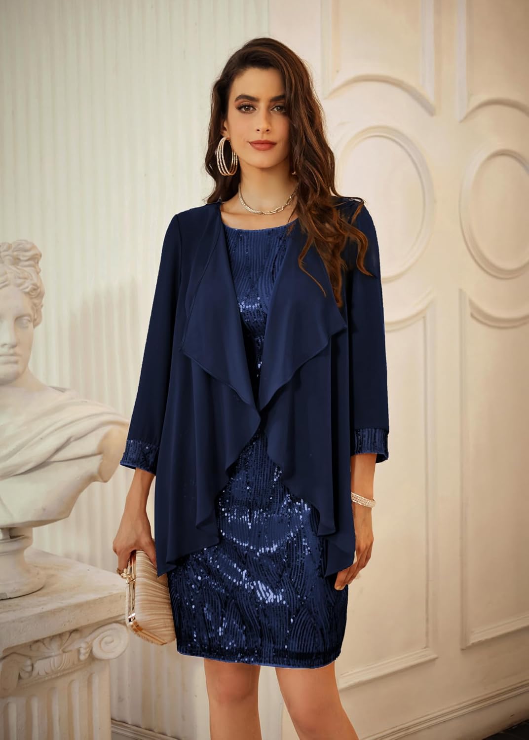 GRACE KARIN Sequin Dress for Women Knee Length Mother of the Bride Dresses Formal Dress Two Piece Dress with Chiffon Jacket