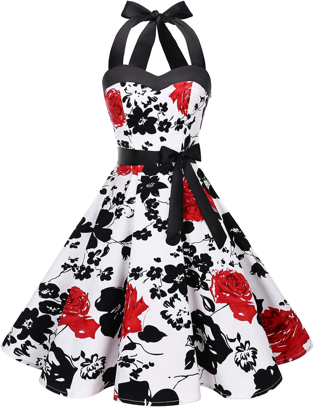 DRESSTELLS Women's Vintage 1950s Cocktail Party Dress Retro Wedding Guest Halter Rockabilly Swing Dresses